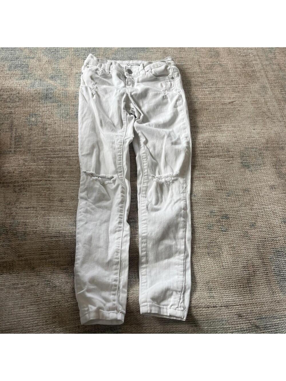 Tractr Girls White Denim Jeans Distressed Skinny Leg Size 7 Youth